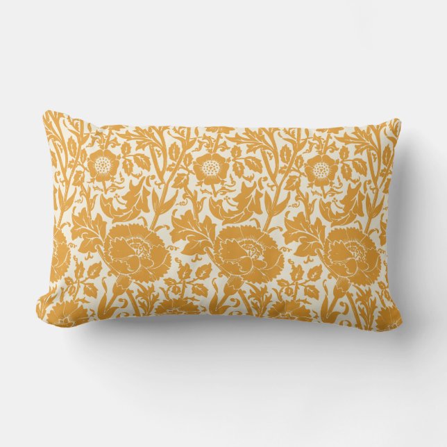 Elegantes klassisches Mustard Yellow Floral Muster Lendenkissen (Vorderseite)