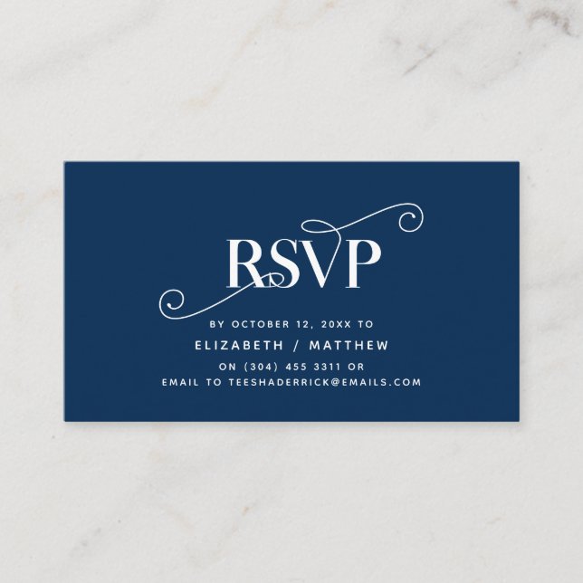 Elegantes klassisches, Navy Blue Script, UAWG Resp Begleitkarte (Vorderseite)