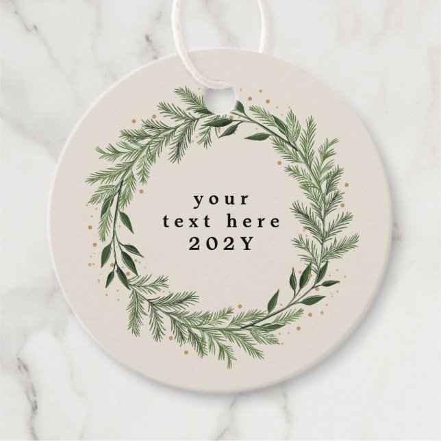 Elegantes klassisches Pine Wreath Weihnachtsgesche Geschenkanhänger (Vorderseite)