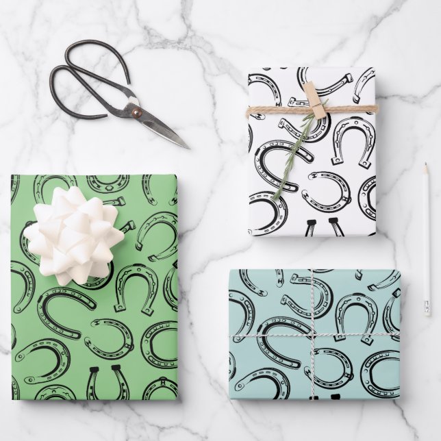 Elegantes Klassisches Schwarz-weißes Pferderennen  Geschenkpapier Set (Vorderseite)