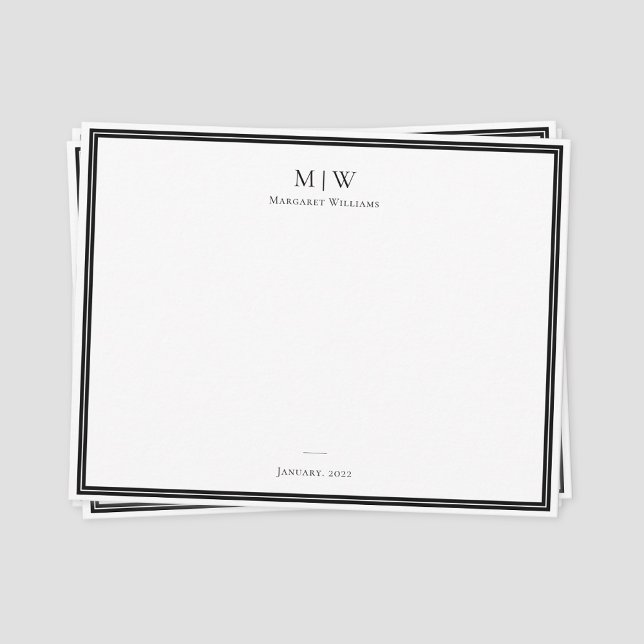 Elegantes klassisches Schwarzes Monogramm Beruflic Mitteilungskarte (Classic monogram name thank you note card)