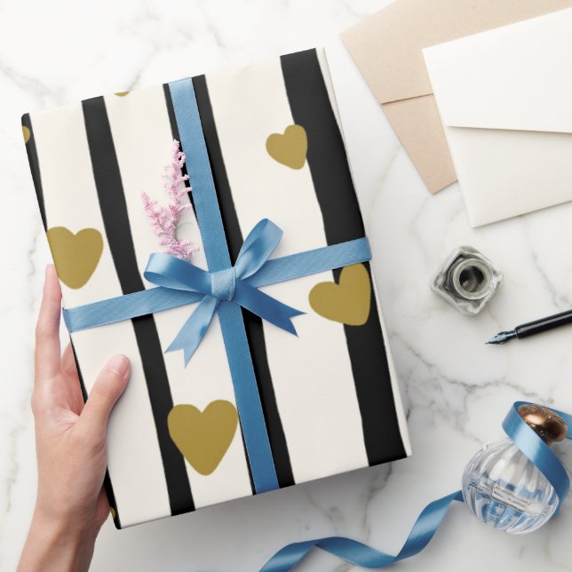 Elegantes klassisches Schwarzes Streifen Goldenes  Geschenkpapier (Schenken)