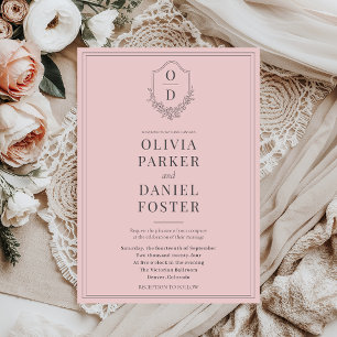 Elegantes klassisches Wappen Rosa Hochzeit Einladung
