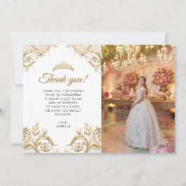 Elegantes klassisches White Gold Foto Quinceñera Dankeskarte