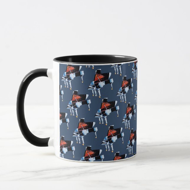 Elegantes Klavierblau-Muster Tasse (Links)