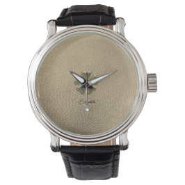 Elegantes Kleeblatt Patricks Day Leather Armbanduhr