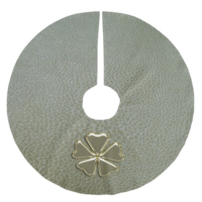 Elegantes Kleeblatt St.Patrick`s Day, Grünleder Polyester Weihnachtsbaumdecke (Vorderseite)