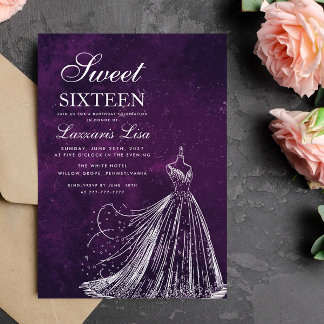Elegantes Kleid Lila 16 . Geburtstag 16 Geburtstag Einladung