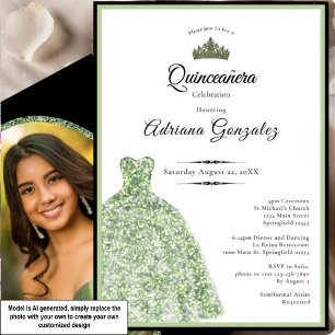 Elegantes Kleid zum 15. Geburtstag salbeigrün Quin Einladung