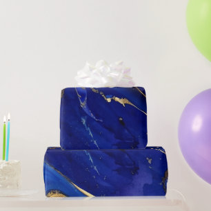 Elegantes Kobaltblau- und Gold-Alkohol-Tintenmuste Geschenkpapier
