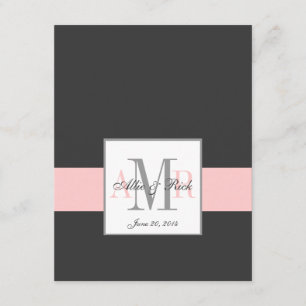 Elegantes Kohlegrau Rosa Monogramm Hochzeit RSVP Karte