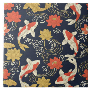 Elegantes Koi-Fisch- und Lotus-Muster Fliese