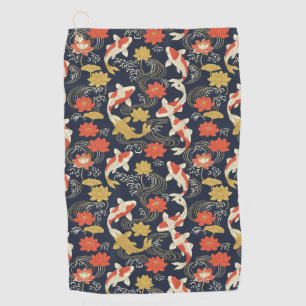 Elegantes Koi-Fisch- und Lotus-Muster Golfhandtuch