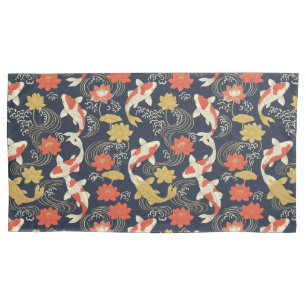 Elegantes Koi-Fisch- und Lotus-Muster Kissenbezug