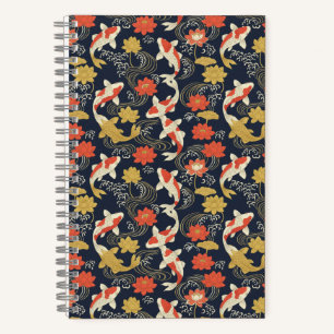 Elegantes Koi-Fisch- und Lotus-Muster Notizbuch
