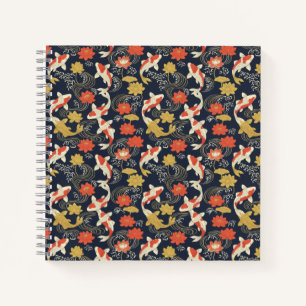 Elegantes Koi-Fisch- und Lotus-Muster Notizbuch