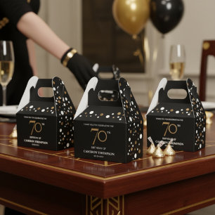 Elegantes Konfetti Gold Schwarz 70. Geburtstag Geschenkschachtel