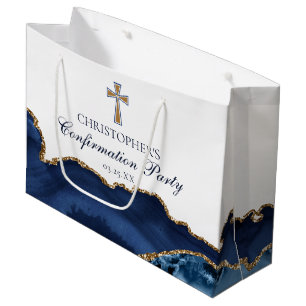 Elegantes Konfirmationskreuz Navyblau Gold Party Große Geschenktüte
