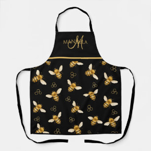 Elegantes Königin-Biene-Gold-Monogramm-Design Schürze