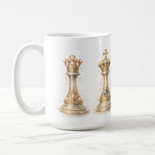 Elegantes Königin König Paar Geschenk Gold Schach Kaffeetasse (Links)