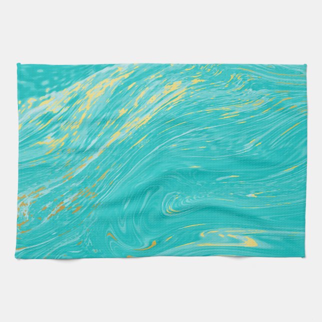 Elegantes königliches Luxus-Marmor goldblau Design Geschirrtuch (Horizontal)