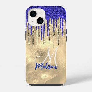 Elegantes königsblaues goldenes Glitter-Tropfen-Mo iPhone 14 Hülle