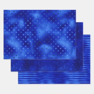 Elegantes königsblaues Hanukka-Folienmuster Geschenkpapier Set