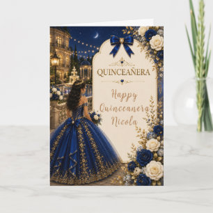 Elegantes königsblaues und goldenes Quince Karte