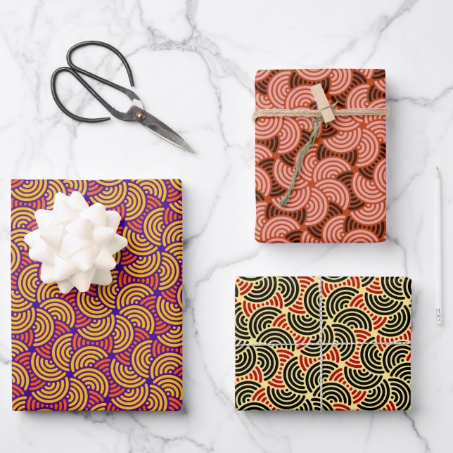 Elegantes, konzentrisches Zirkelmuster Geschenkpapier Set (Vorderseite)