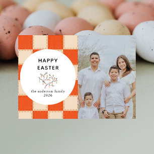 Elegantes Korallen- und Creme-Muster Frohe Ostern Feiertagskarte