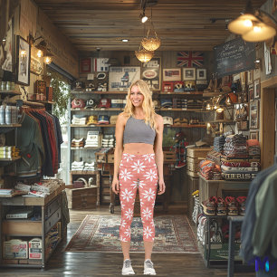 Elegantes Korallen- und Weiß-Blumenmuster zum Anpa Capri Leggings