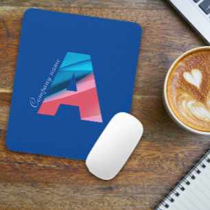 Elegantes Korallenblaues Monogramm mit Buchstabe A Mousepad