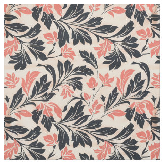 Elegantes Korallenmuster und schwarzes Leaf-Muster Stoff