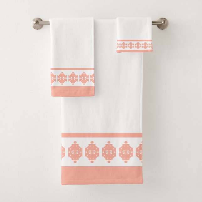 Elegantes Korallenmuster und weißes geometrisches  Badhandtuch Set (Insitu)