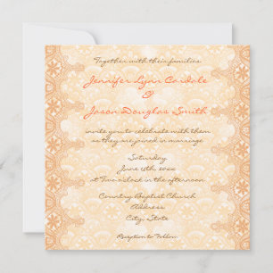 Elegantes Korallenriff Damask Einladung Hochzeit