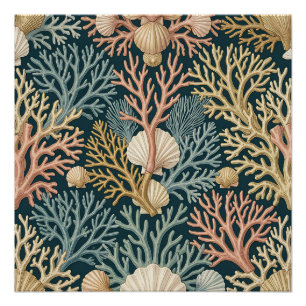 Elegantes Korallenriff-Muster in Teal Poster