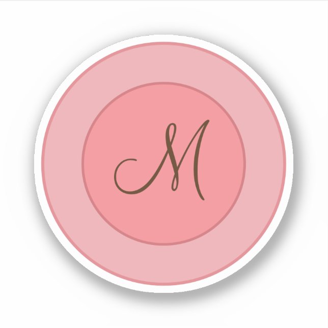 Elegantes Korallenrosa Modernes Monogramm Aufkleber (Vorderseite)