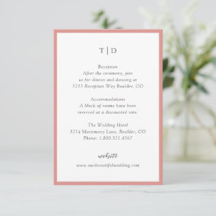 Elegantes Korallenrosa Monogramm Moderne Hochzeit Begleitkarte