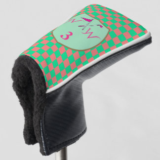 Elegantes korallenrosa und pastellgrün kariertes M Golf Headcover