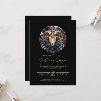 Elegantes kosmische Widder-Zodiaksymbol Schwarz Go Einladung