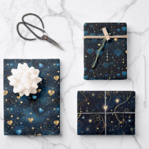 Elegantes kosmisches Herz in Blau und Gold