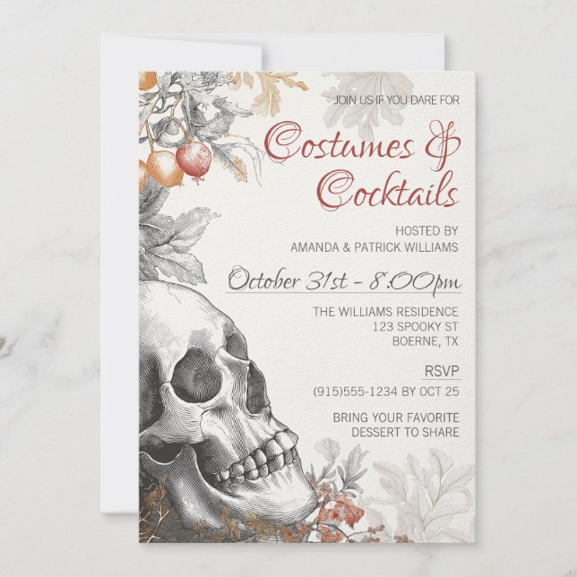 Elegantes Kostüm und Cocktails Adult Halloween Einladung (Vorderseite)