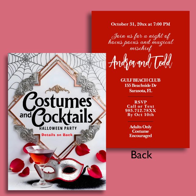 Elegantes Kostüm und Cocktails Halloween-Party Einladung (Von Creator hochgeladen)