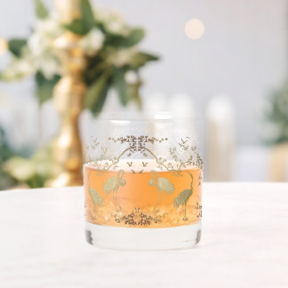 Elegantes Kranich-Art-Muster | Farbige Kranichvöge Whiskyglas