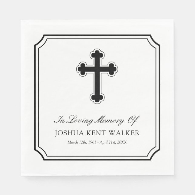 Elegantes Kreuz auf Gedächtnisbeerdigung Serviette (Vorderseite)