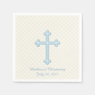 Elegantes Kreuz Blau Taufe Serviette