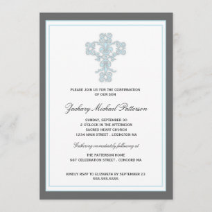 Elegantes Kreuz in Blue Son Bestätigung Einladung