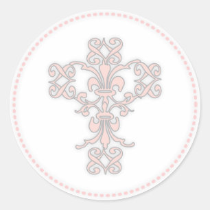 Elegantes Kreuz in Rosa Runder Aufkleber