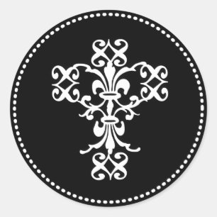 Elegantes Kreuz in Schwarz und Weiß Runder Aufkleber