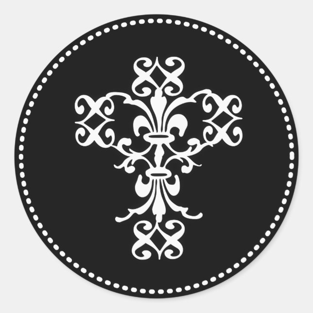 Elegantes Kreuz in Schwarz und Weiß Runder Aufkleber (Vorderseite)